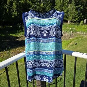 Zac & Rachel Navy and Aqua tank blouse, size L, EUC